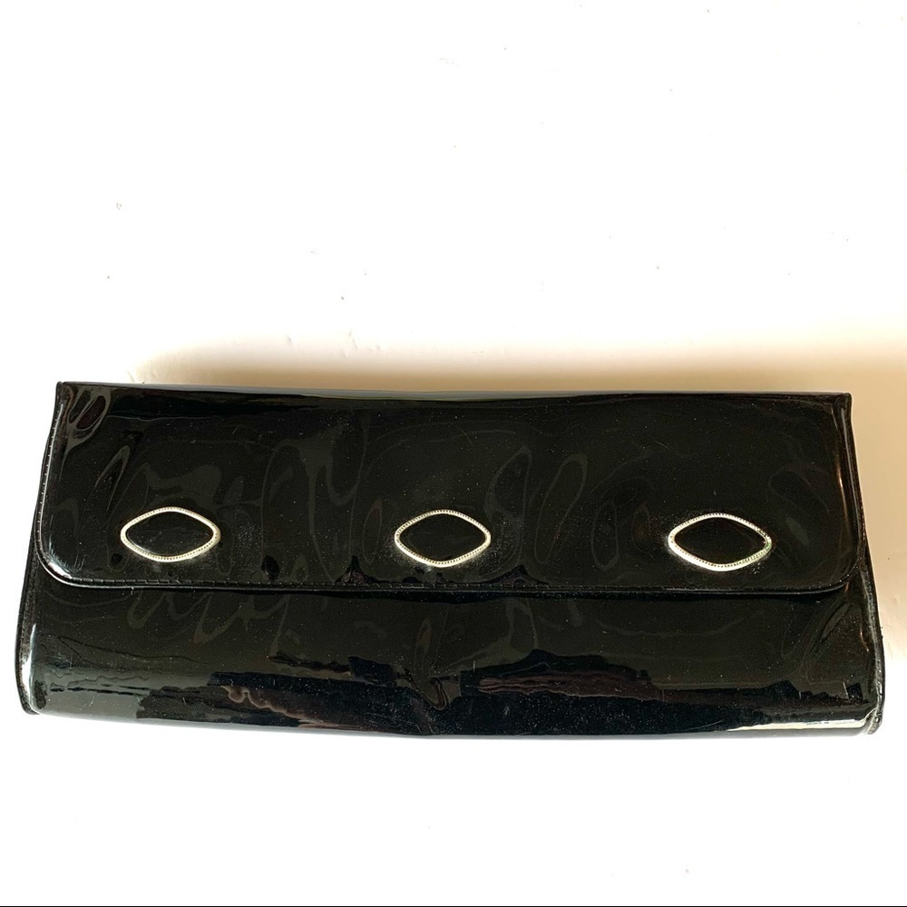 Vintage Purse Black Faux Patent Leather Clutch Bag Special Occasion Grandma